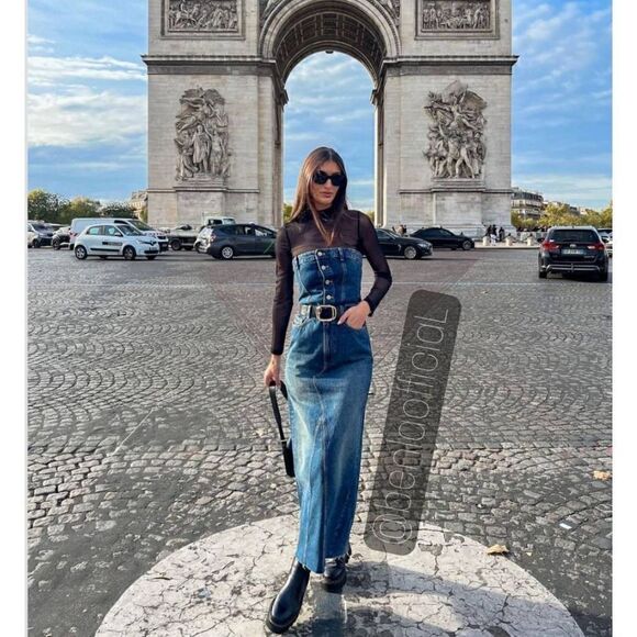 Zara RARE TRF DENIM DRESS NAVY BLUE - Picture 9 of 13